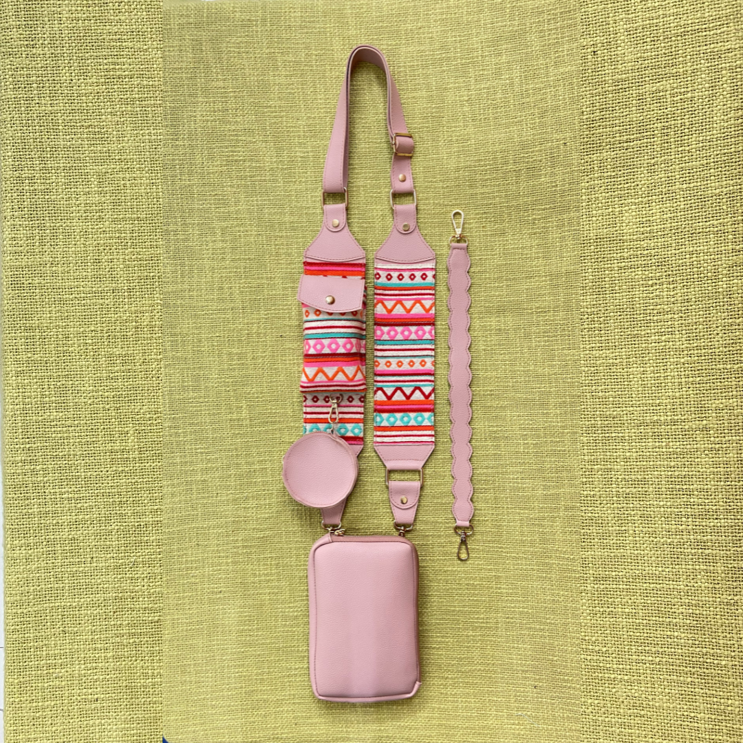 Pink Pouch + Pink with Boho Cloth on Pocket Pochette Belt