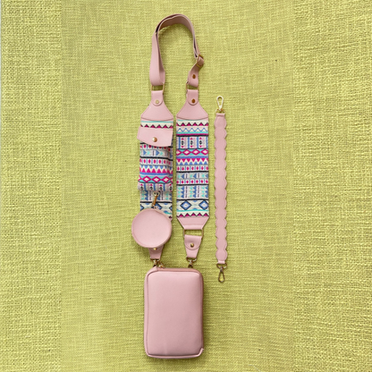 Pink Pouch + Pink with Purple Pop Cloth On Pocket Pochette Belt
