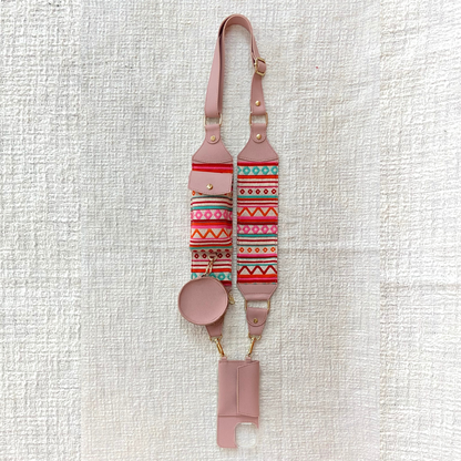 Pink with Boho Cloth on Pocket Pochette Belt with Phone Case