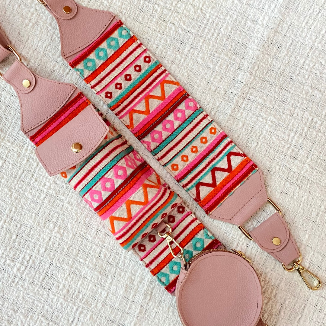 Pink with Boho Cloth on Pocket Pochette only Belt