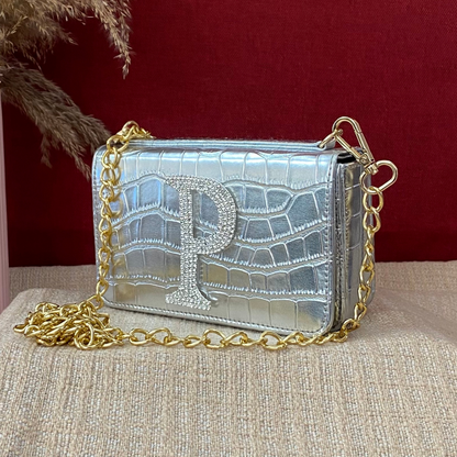 Silver Croc Embossed Box Style Waist Bag Phone Size