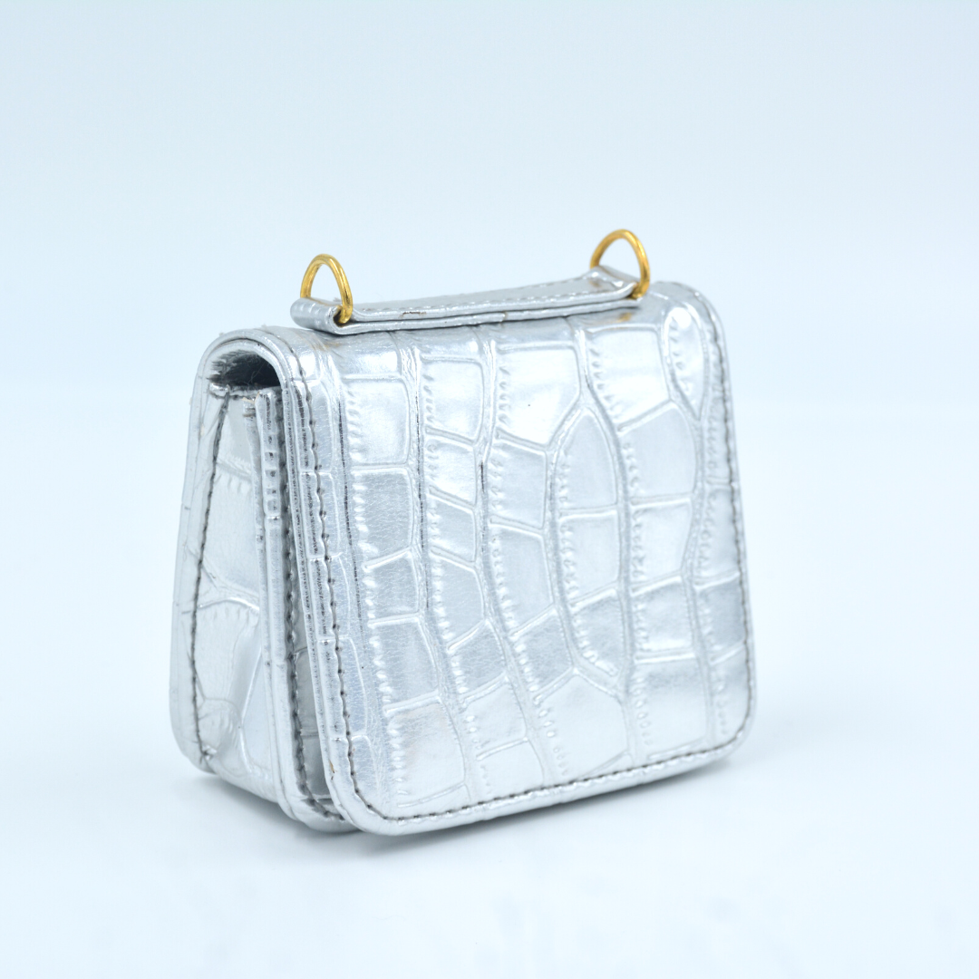 Silver Croc Embossed Monogram Bag