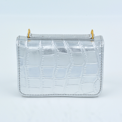 Silver Croc Embossed Monogram Bag