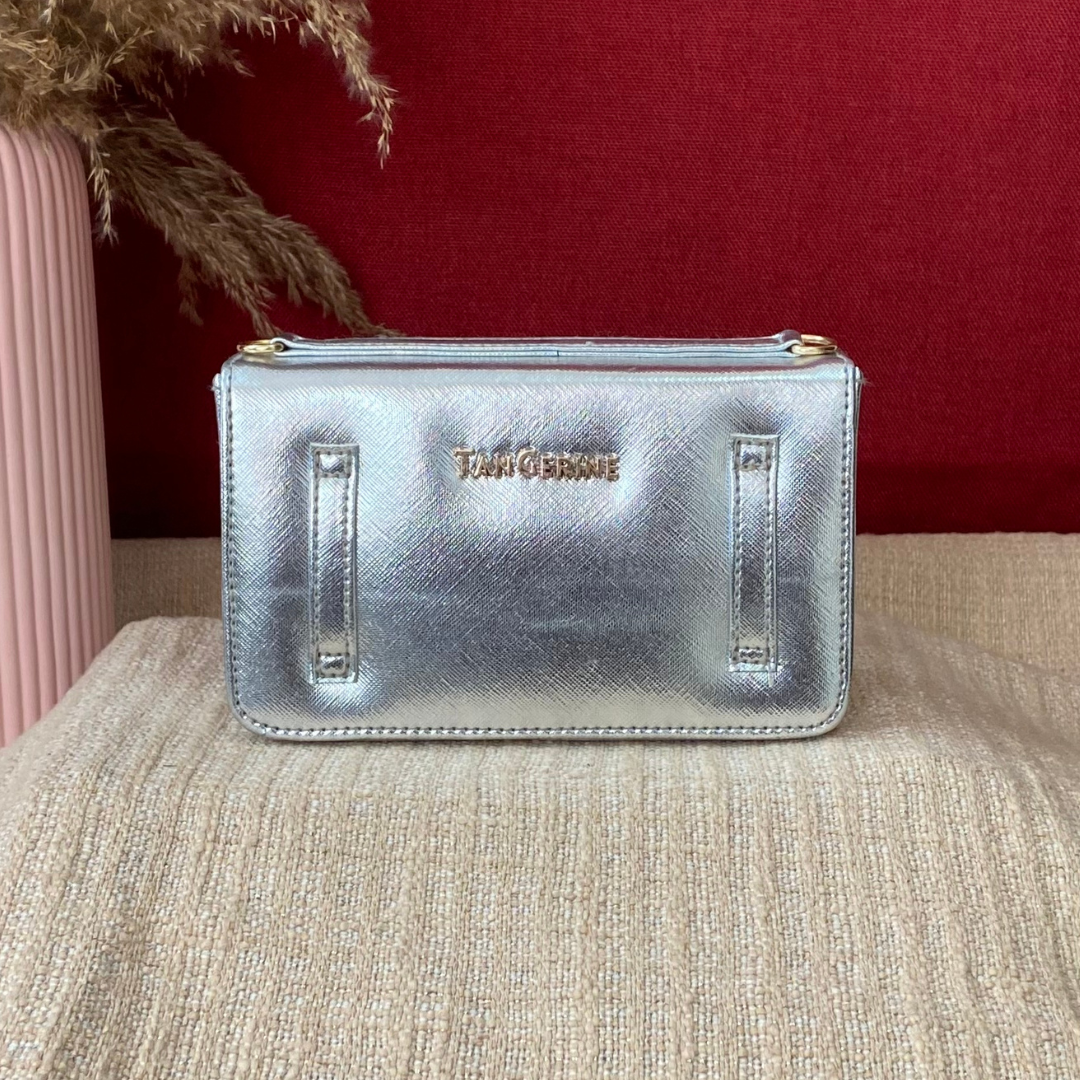 Silver Textured Box Style Waist Bag Phone Size.
