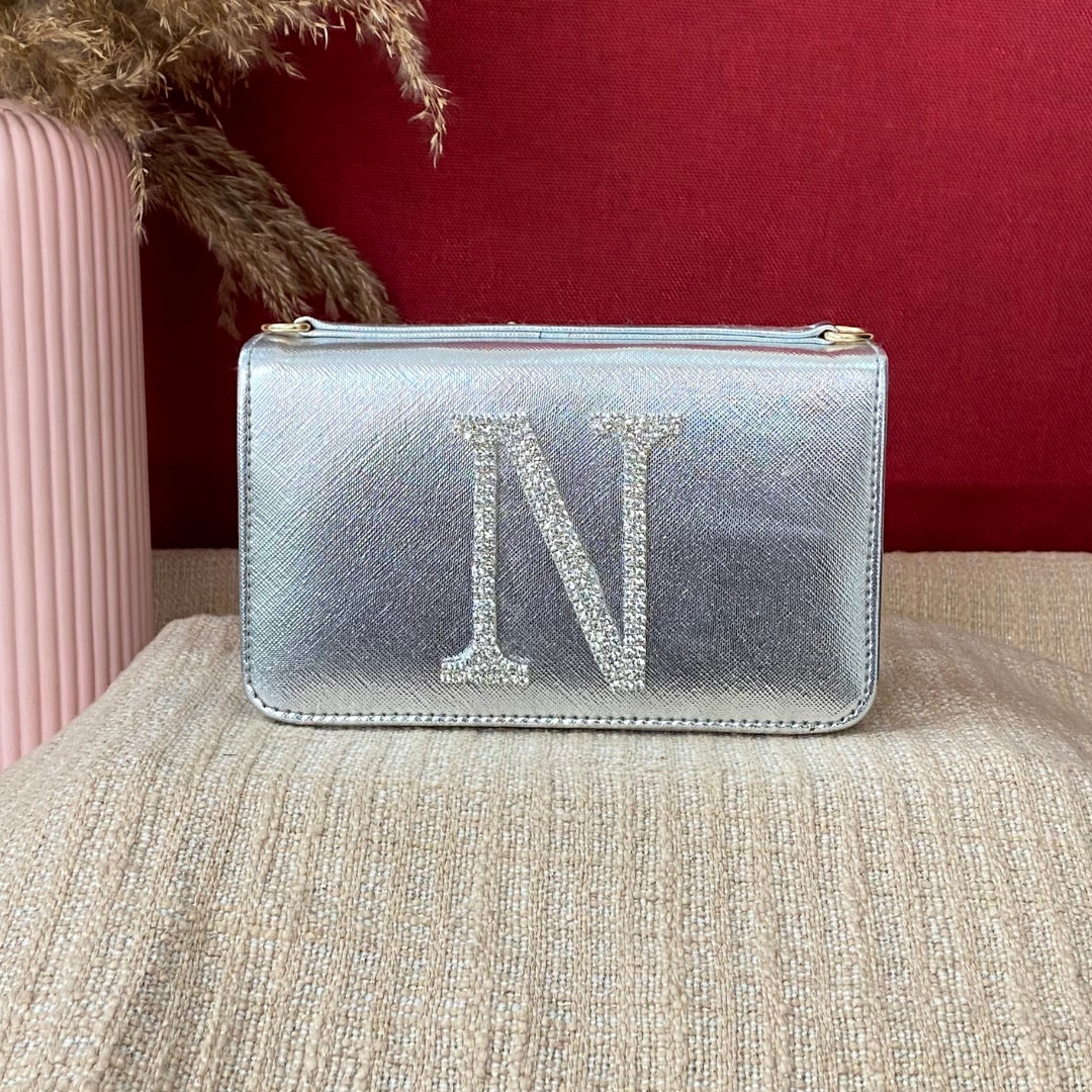 Silver Textured Box Style Waist Bag Phone Size.