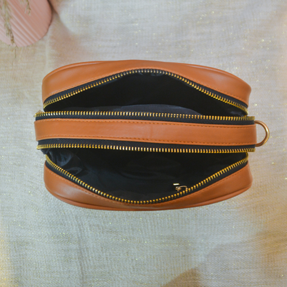 Tan Dual Compartment Bag with Boho Belt.