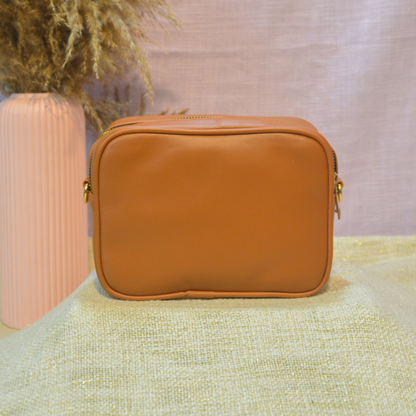 Tan Dual Compartment Bag with Tan Pink Bullet Belt.