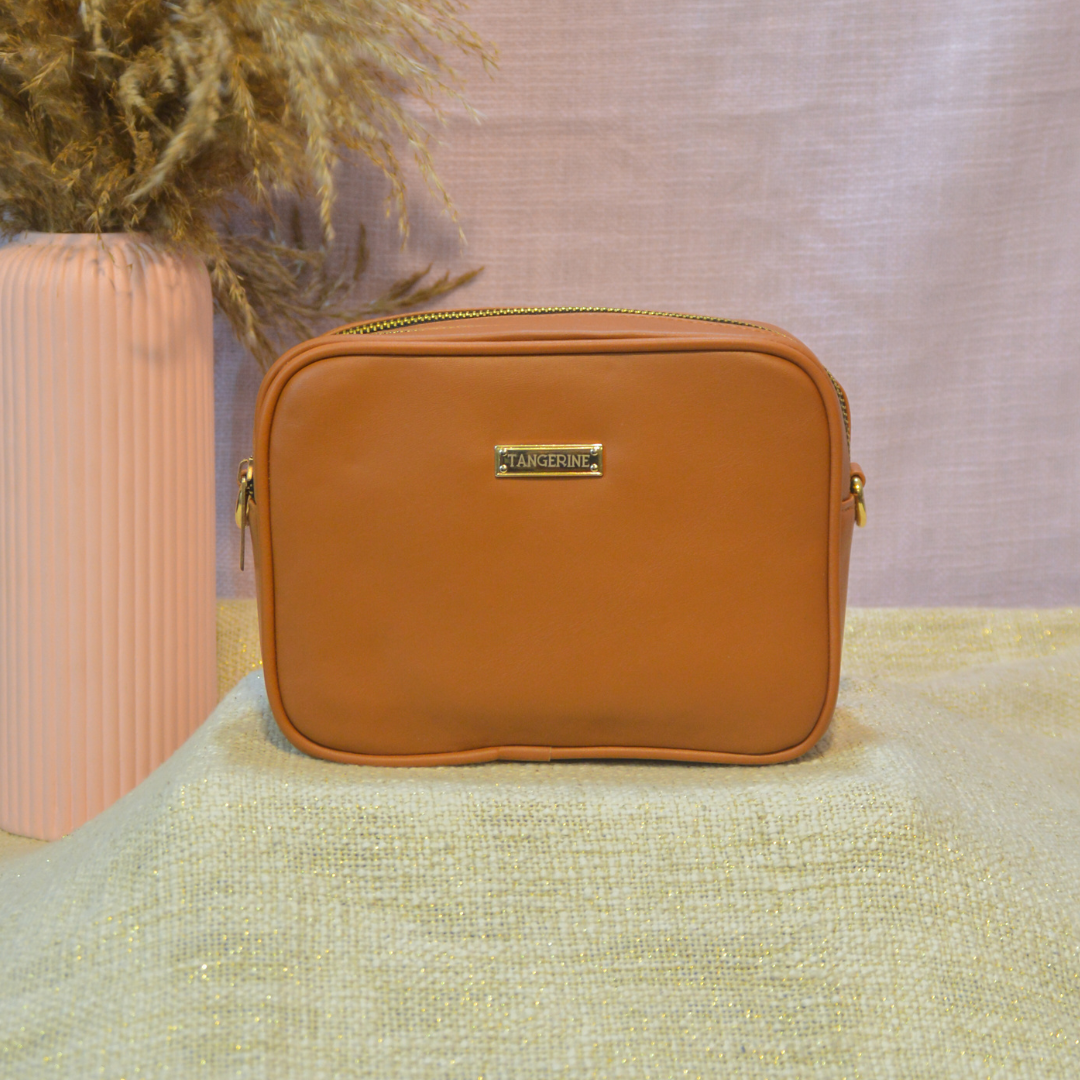 Tan Dual Compartment Bag with Boho Belt.