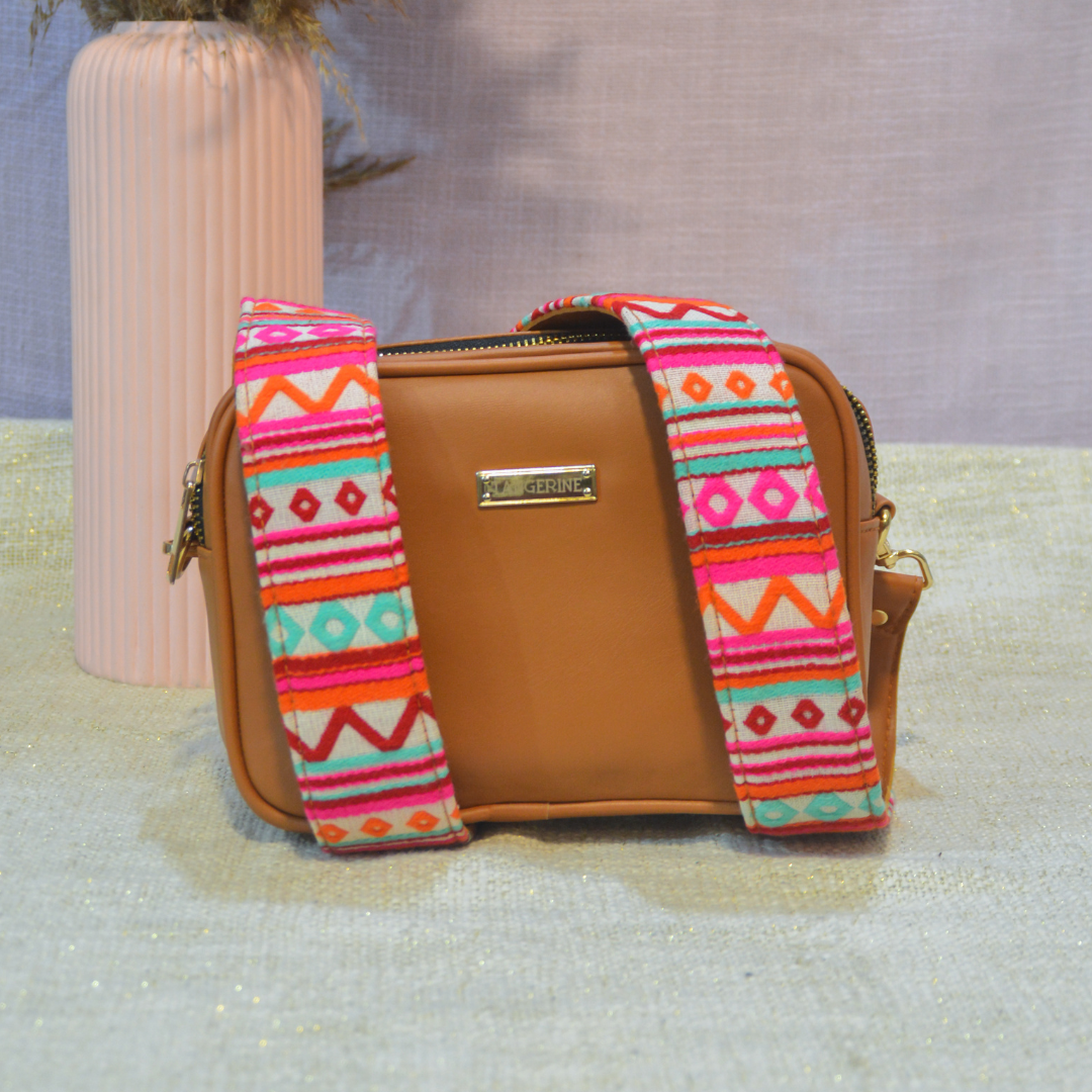 Tan Dual Compartment Bag with Boho Belt.