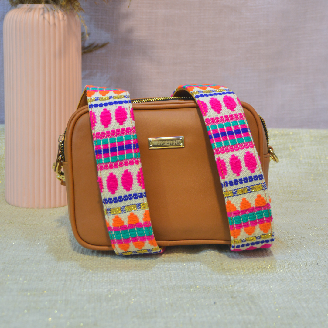 Tan Dual Compartment Bag with Tan Pink Bullet Belt.