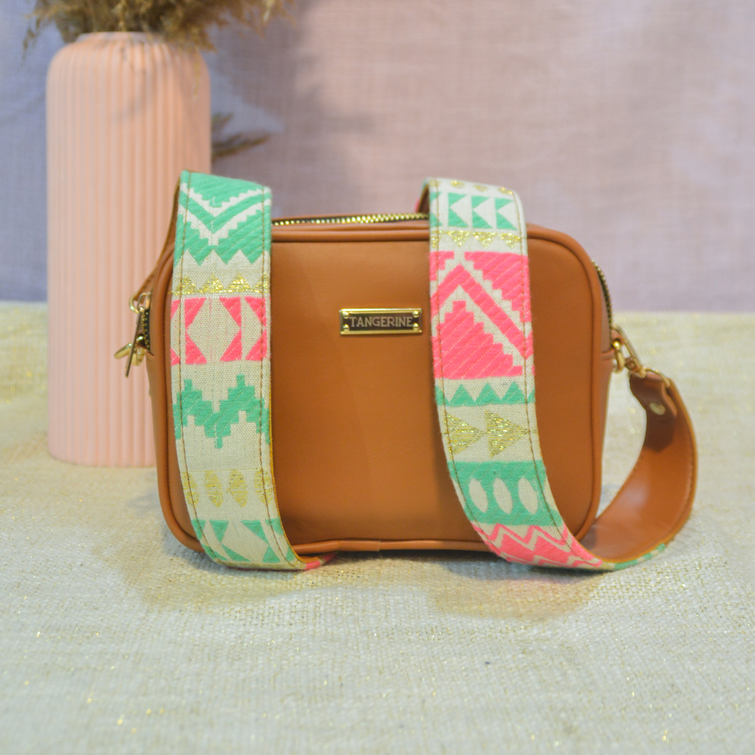 Tan Dual Compartment Bag with Tan Neon Belt