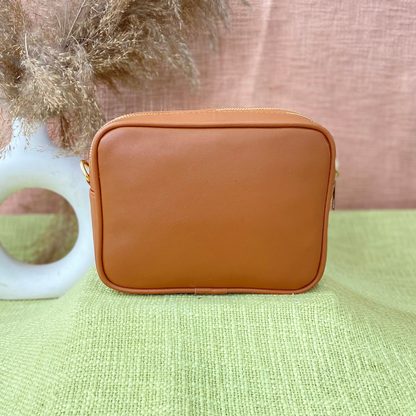 Tan Dual Compartment Bag with Tan Vibrant Belt + Big Wallet Combo