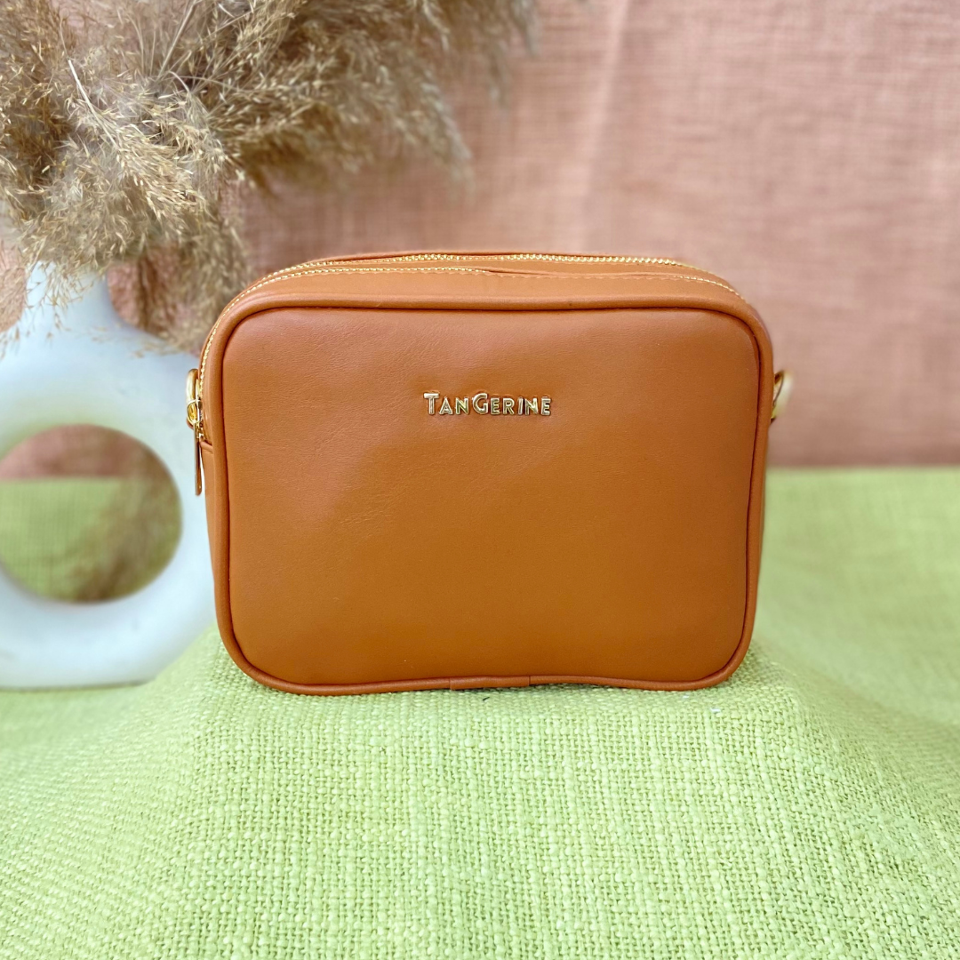 Tan Dual Compartment Bag with Tan Vibrant Belt + Mini Wallet + Big Wallet Combo