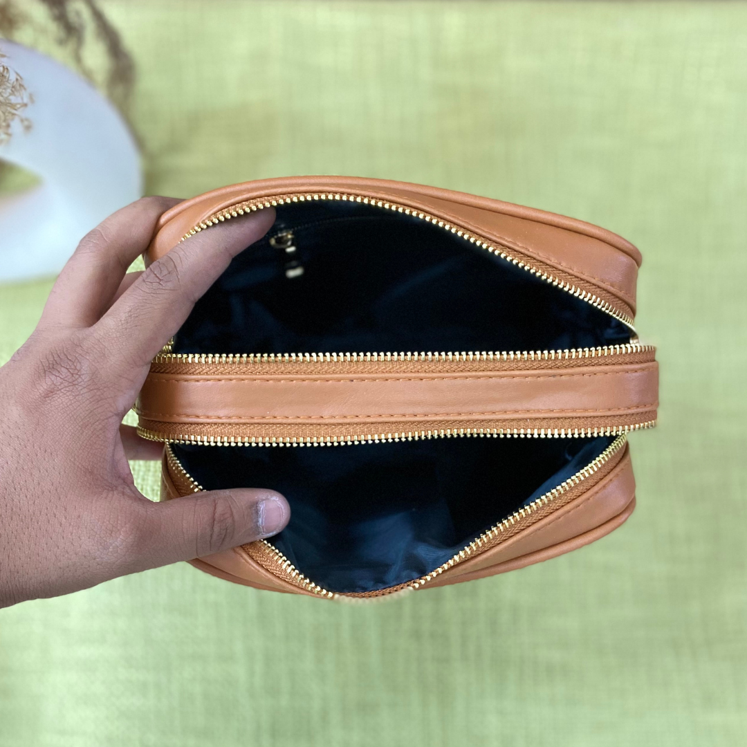 Tan Dual Compartment Bag with Tan Vibrant Belt + Mini Wallet + Big Wallet Combo
