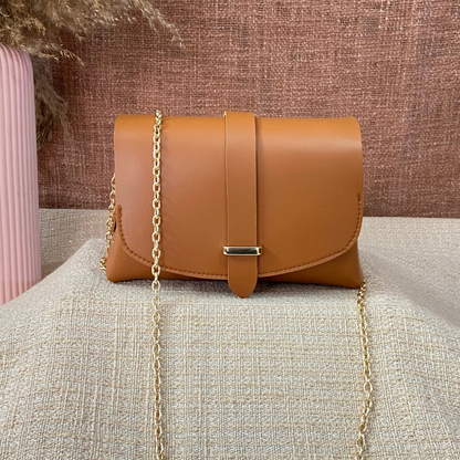 Tan Eva Bag with Vibrant Belt + Mini Wallet