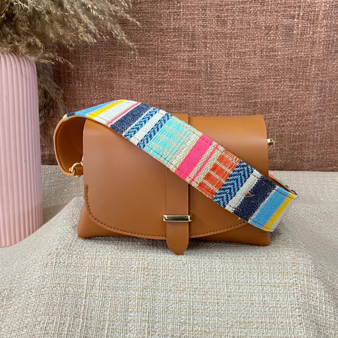 Tan Eva Bag with Vibrant Belt.