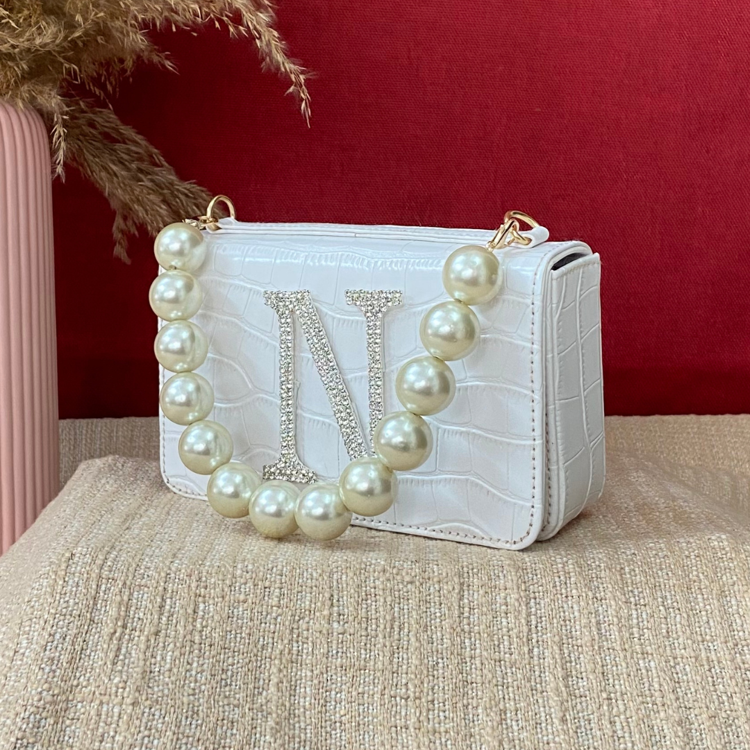 White Croc Embossed Box Style Waist Bag Phone Size