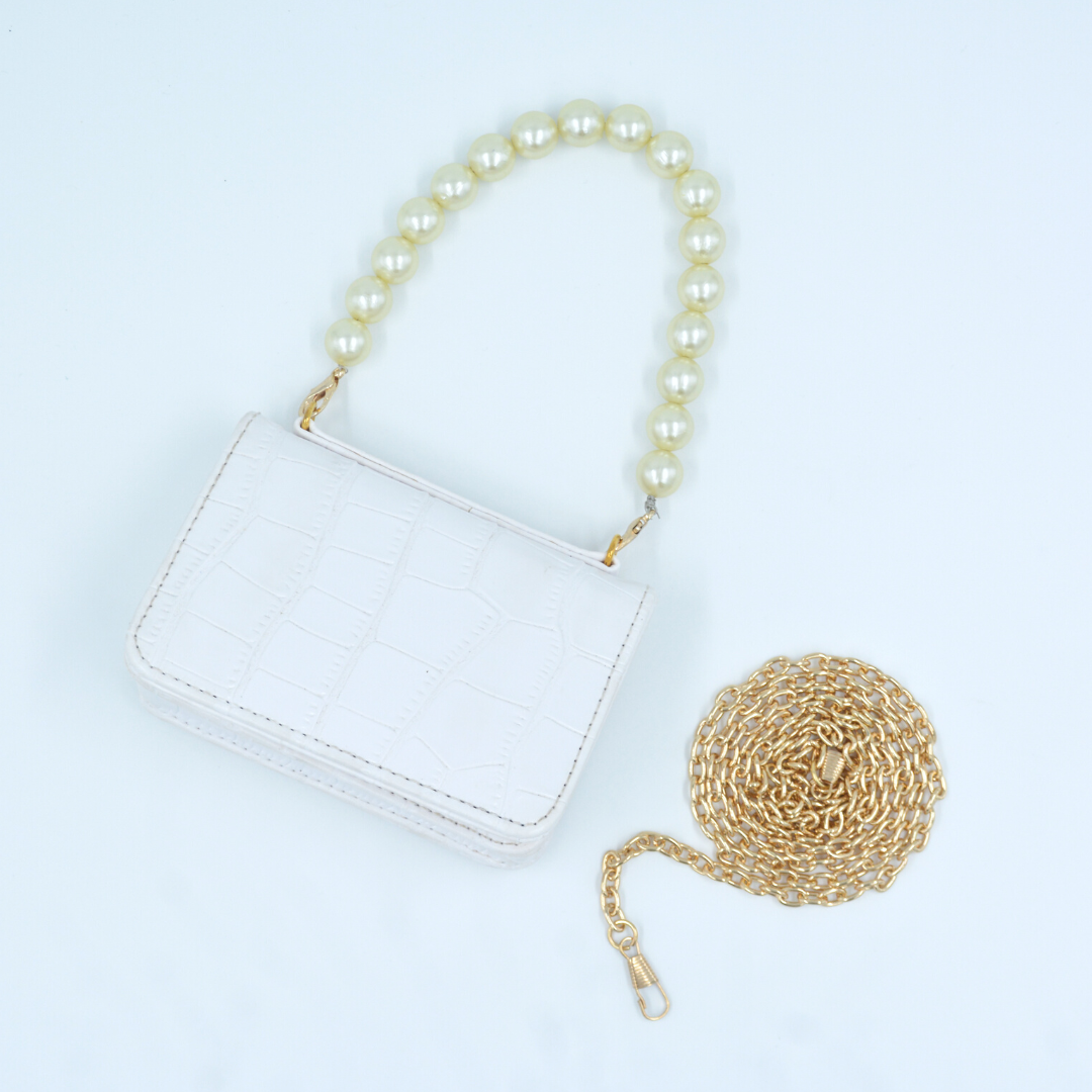 White Croc Embossed Monogram Bag