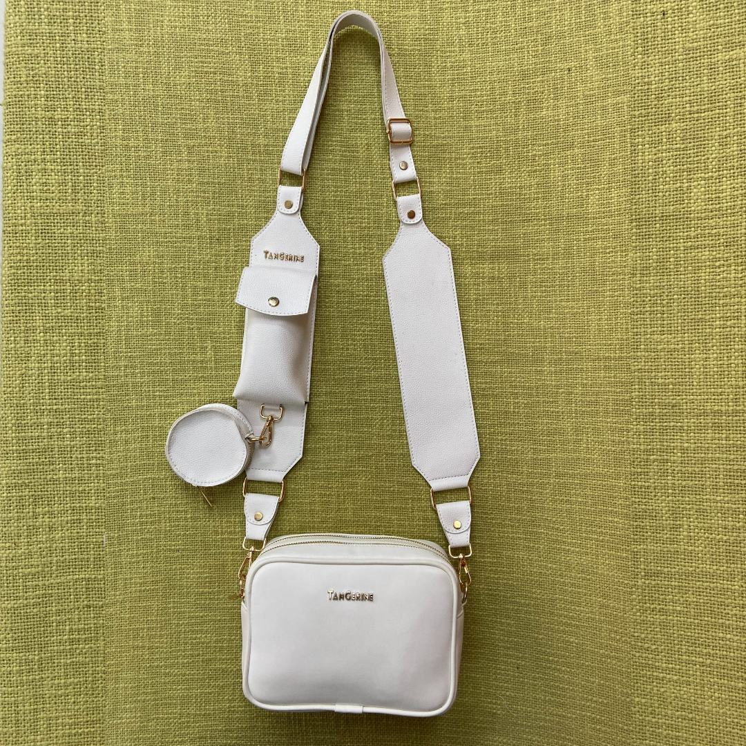 White Dual Compartment + White Plain Pochette Belt