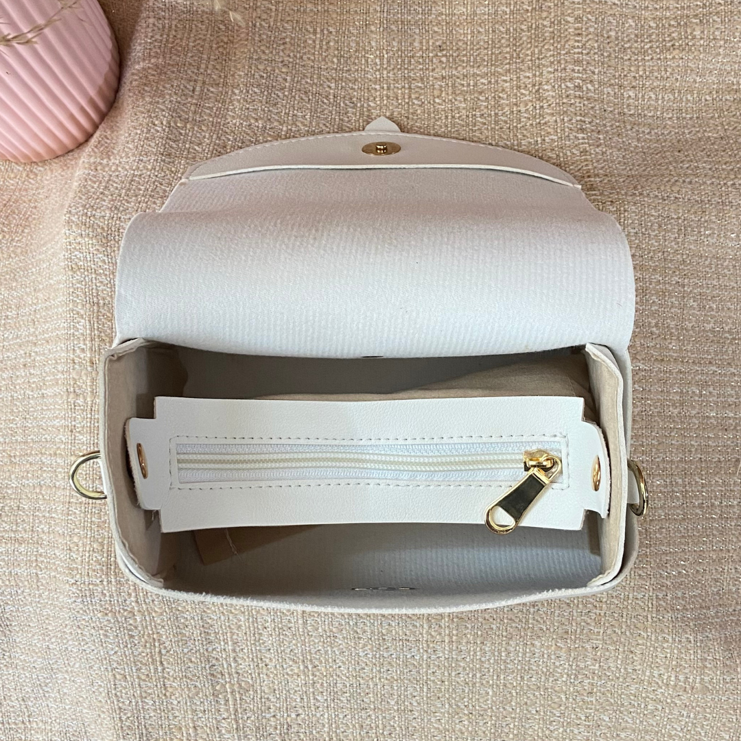 White Eva Bag with Multi-color Vibrant Belt.