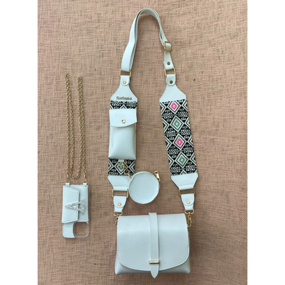 White Eva + White Multi-color Diamond Pochette Belt with Phone Case