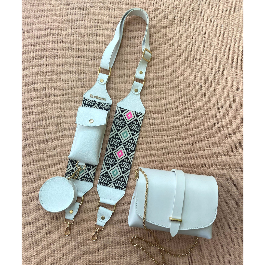 White Eva + White with Mint &amp; Pink Diamond Pochette Belt.