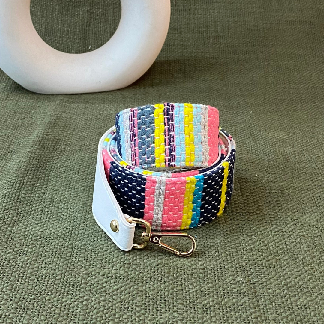 White Multi-color Lines Shoulder Strap
