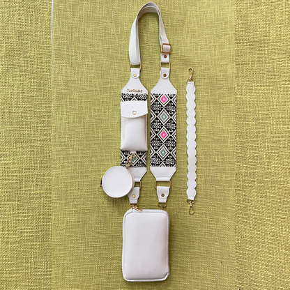 White Pouch + White with Mint &amp; Pink Diamond Pochette Belt.