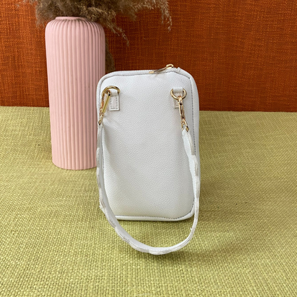 White Pouch + White with Mint &amp; Pink Diamond Cloth on Pocket Pochette only Belt.