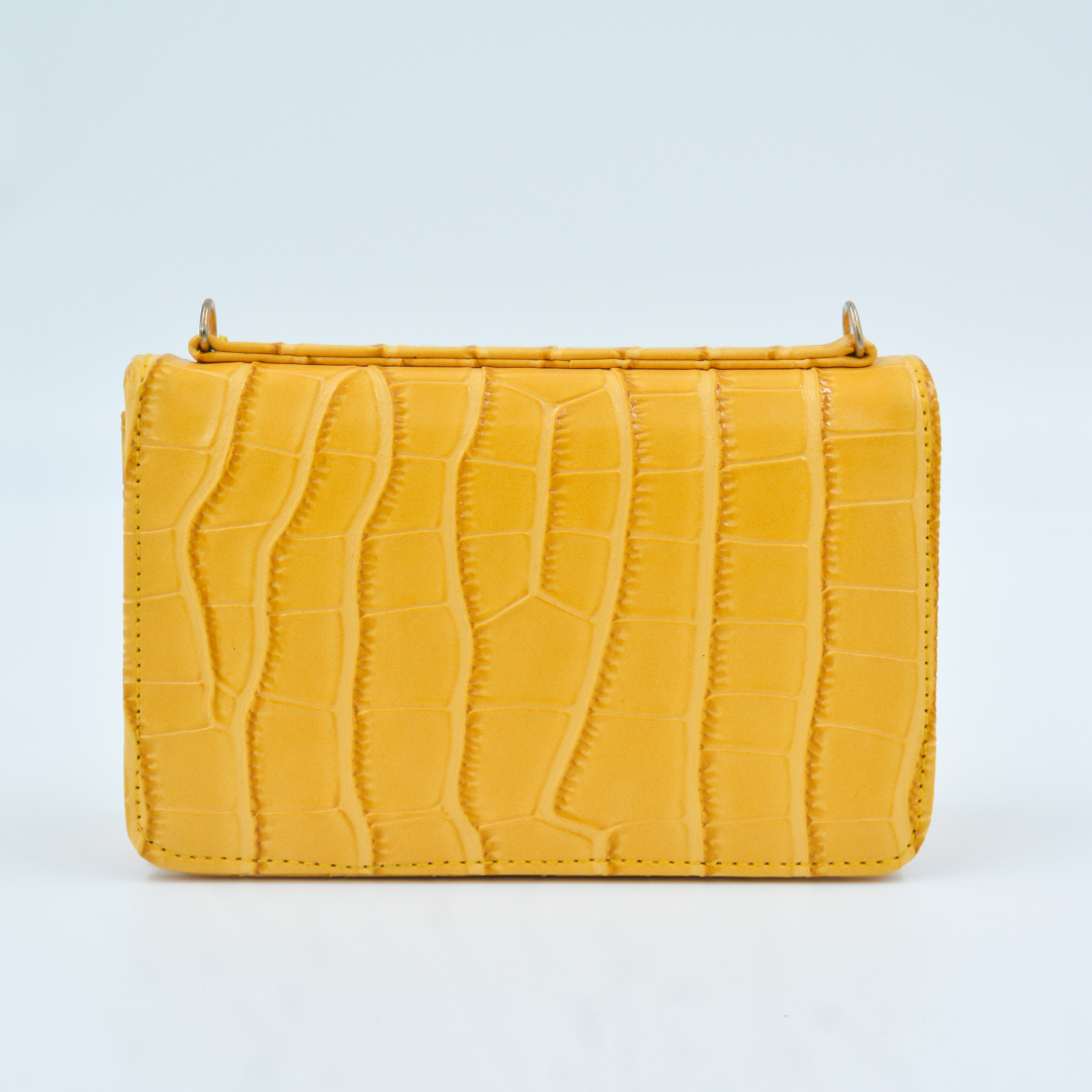 Yellow Croc Embossed Monogram Bag